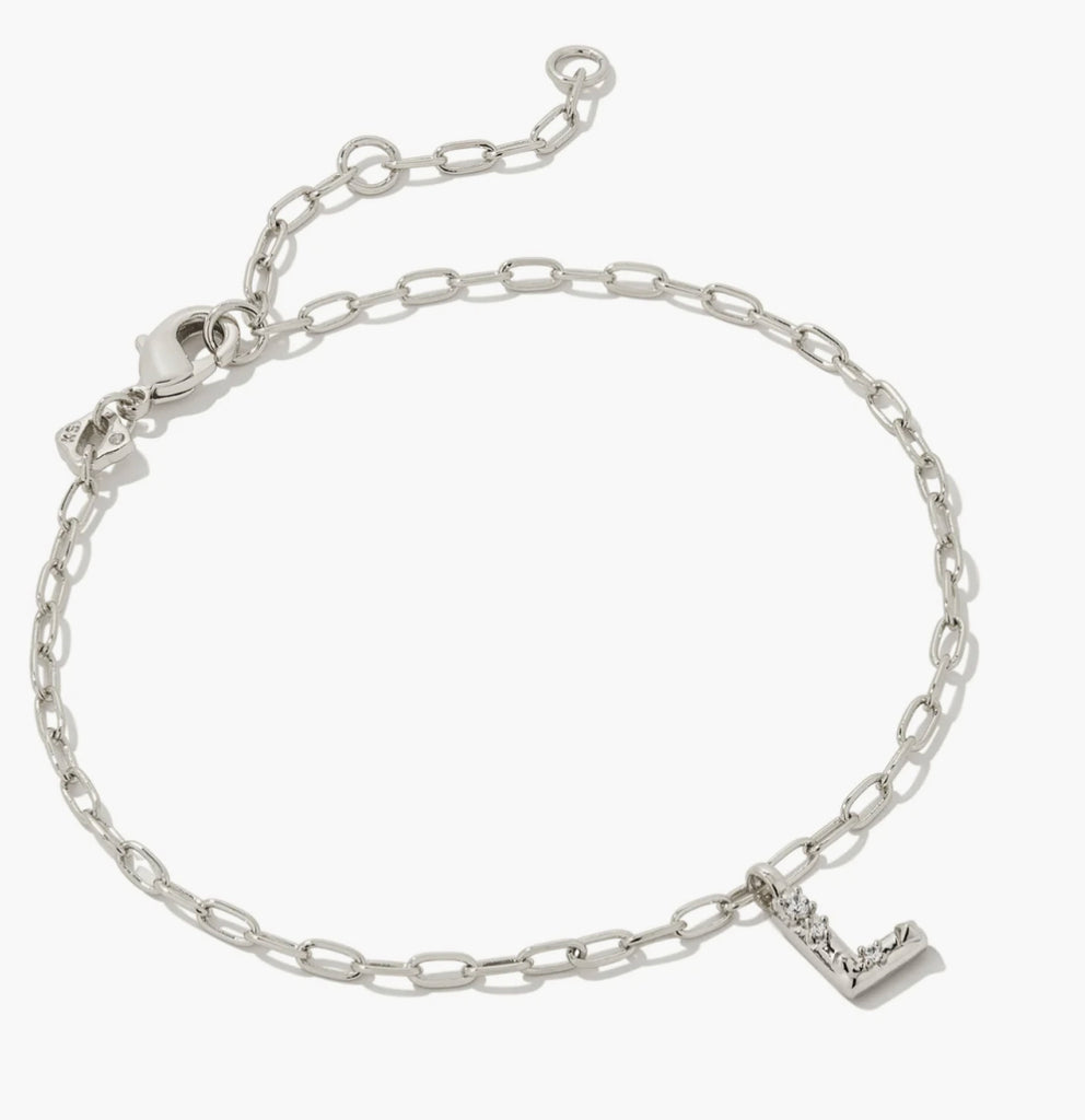 Kendra Scott Crystal Letters Silver Delicate Chain Bracelet in White Crystal-Kendra Scott-The Bugs Ear