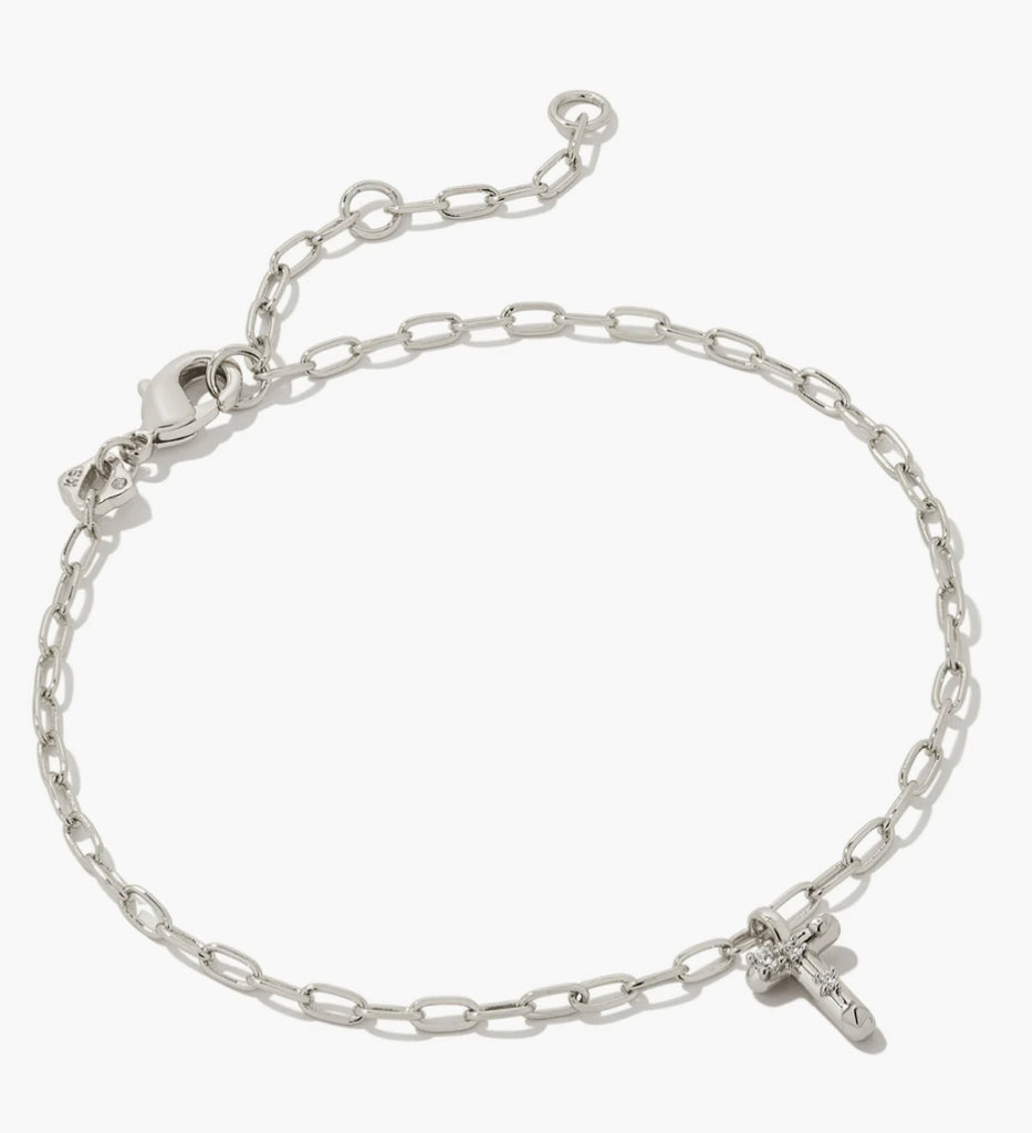 Kendra Scott Crystal Letters Silver Delicate Chain Bracelet in White Crystal-Kendra Scott-The Bugs Ear