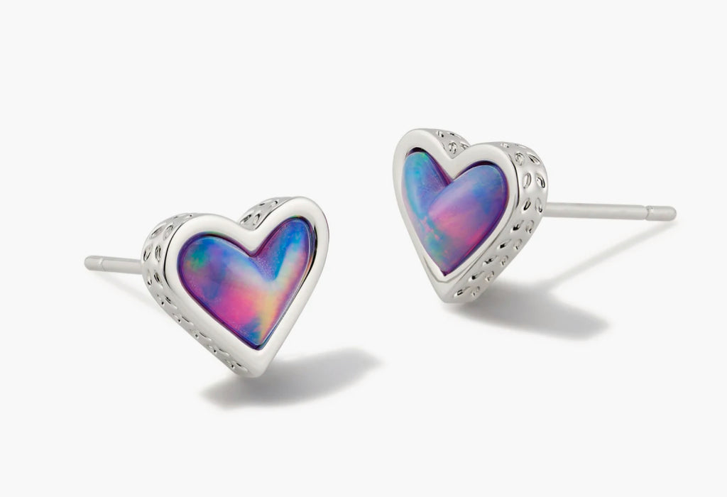 Kendra Scott Framed Ari Heart Silver Stud Earrings in Lilac Opalescent Resin-Kendra Scott-The Bugs Ear