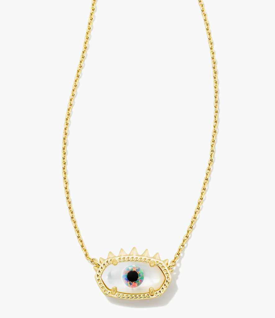 Kendra Scott Elisa Evil Eye Gold Short Pendant Necklace in Ivory Mother-of-Pearl-Kendra Scott-The Bugs Ear