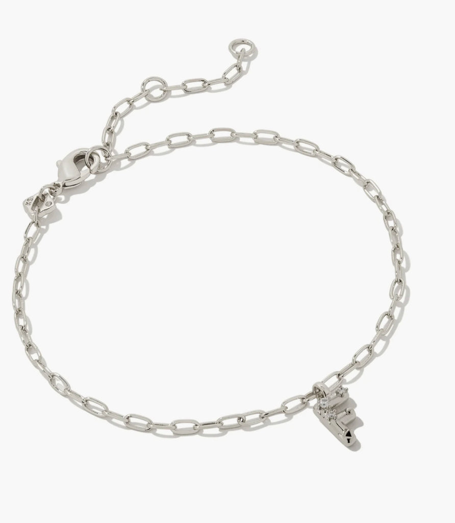 Kendra Scott Crystal Letters Silver Delicate Chain Bracelet in White Crystal-Kendra Scott-The Bugs Ear