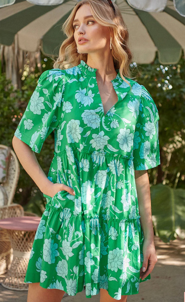 Waterlilly Floral Dixie Split Neck Shift Dress-Sugarlips-The Bugs Ear