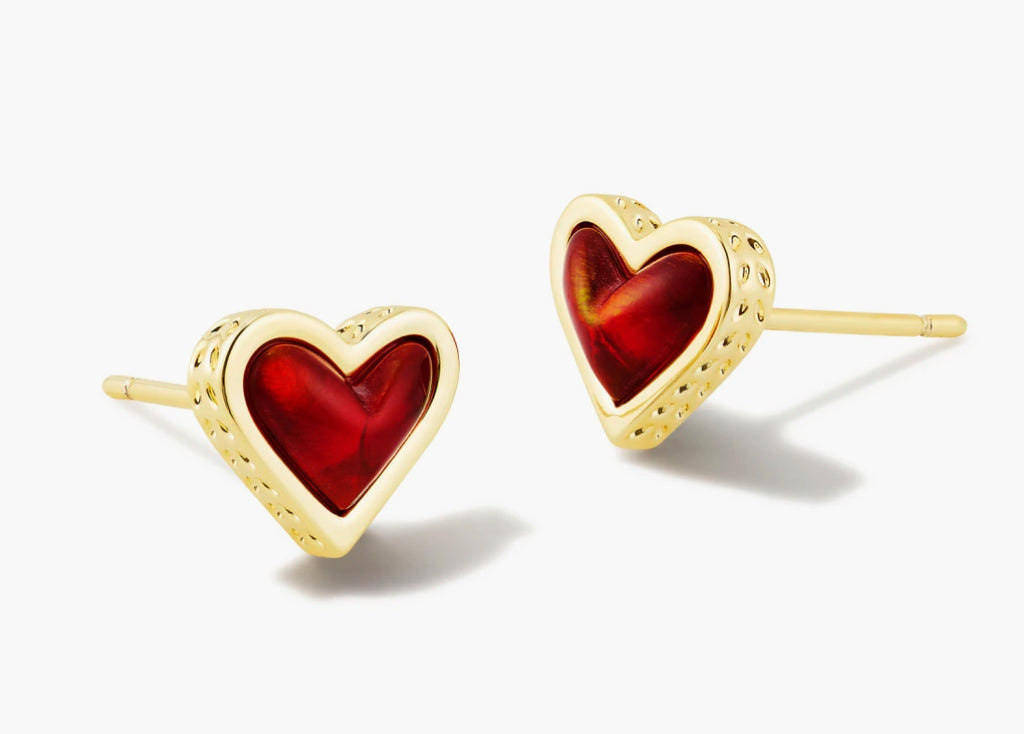 Kendra Scott Framed Ari Heart Gold Stud Earrings in Red Opalescent Resin-Kendra Scott-The Bugs Ear