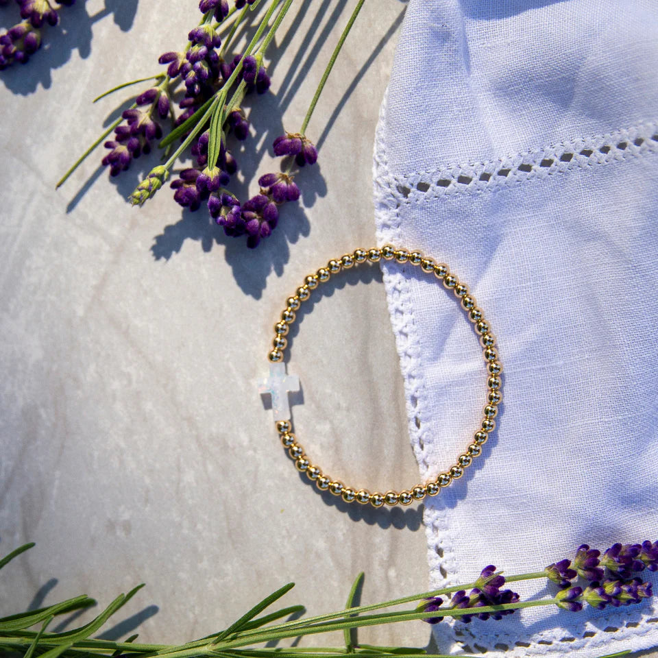 Holy Water Stretch Cross Bracelet in Gold-Holy Water Bracelet-The Bugs Ear