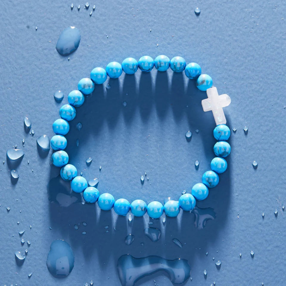Holy Water Cross Bracelet in Blue Howlite-Holy Water Bracelet-The Bugs Ear