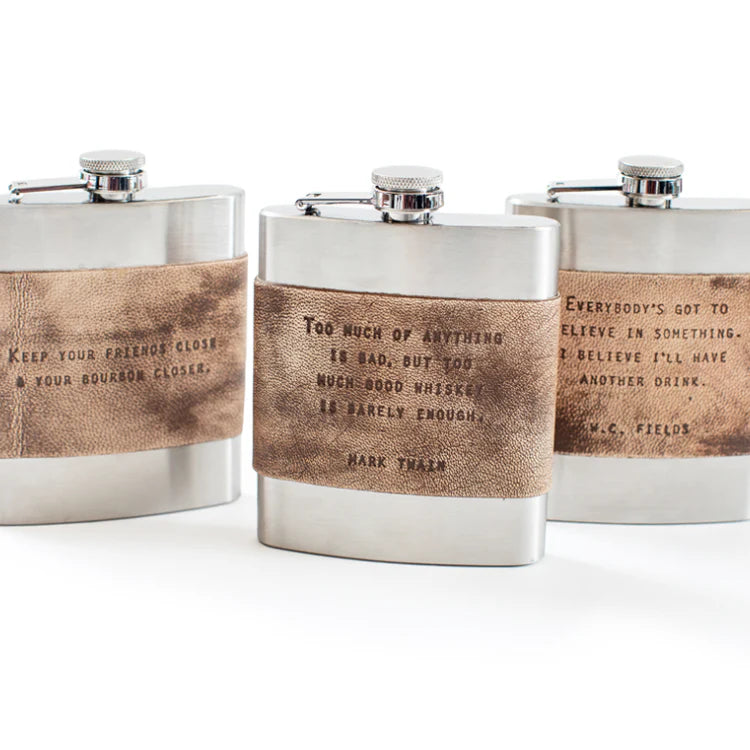 1st Edition Brown Leather Quote Flasks-Sugarboo Designs-The Bugs Ear