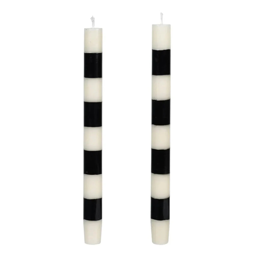 Boxed Ivory & Black Striped Unscented Taper Candles Set-Creative Co-op-The Bugs Ear