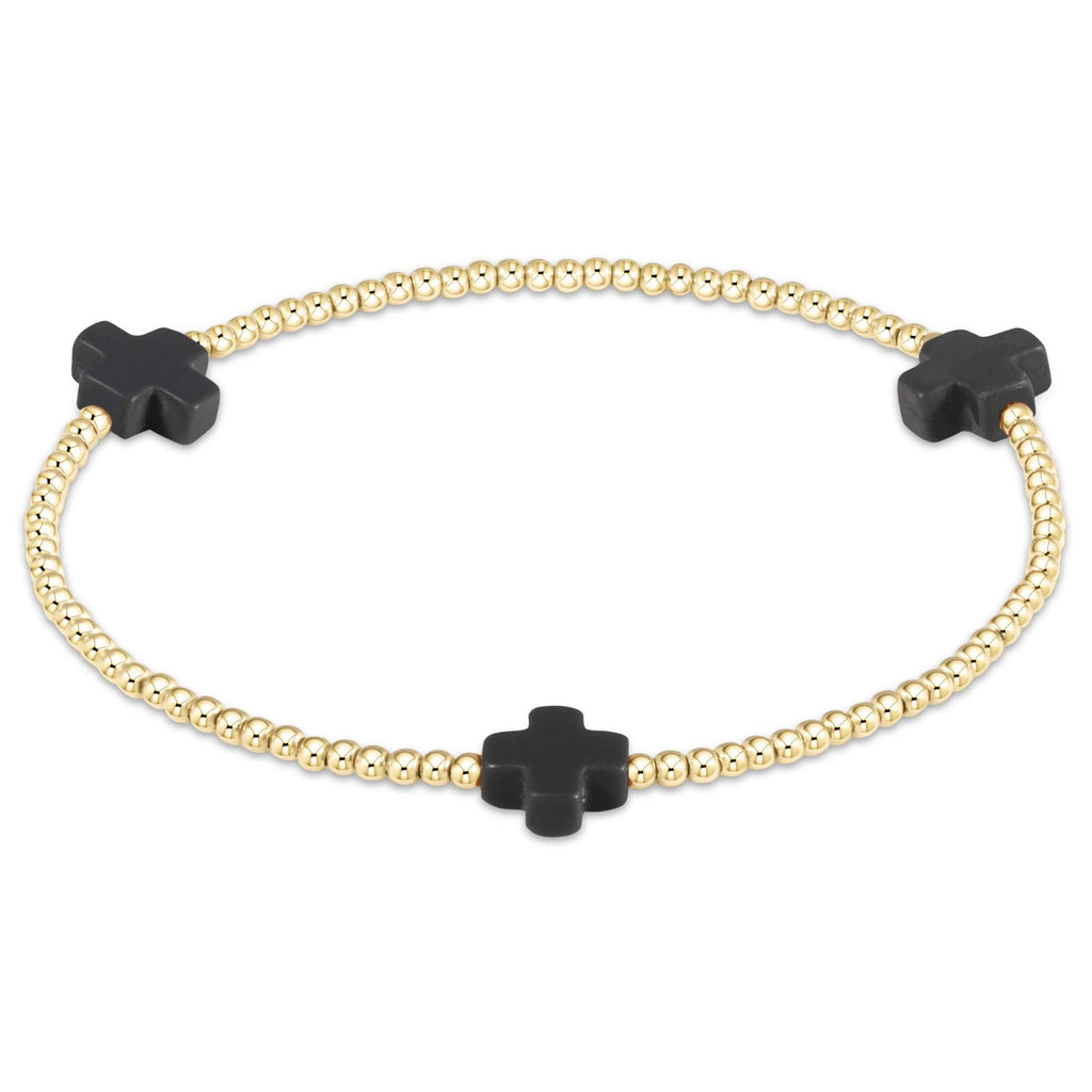 Enewton Signature Cross Gold Pattern 2mm Bead Bracelet in Onyx-Enewton-The Bugs Ear