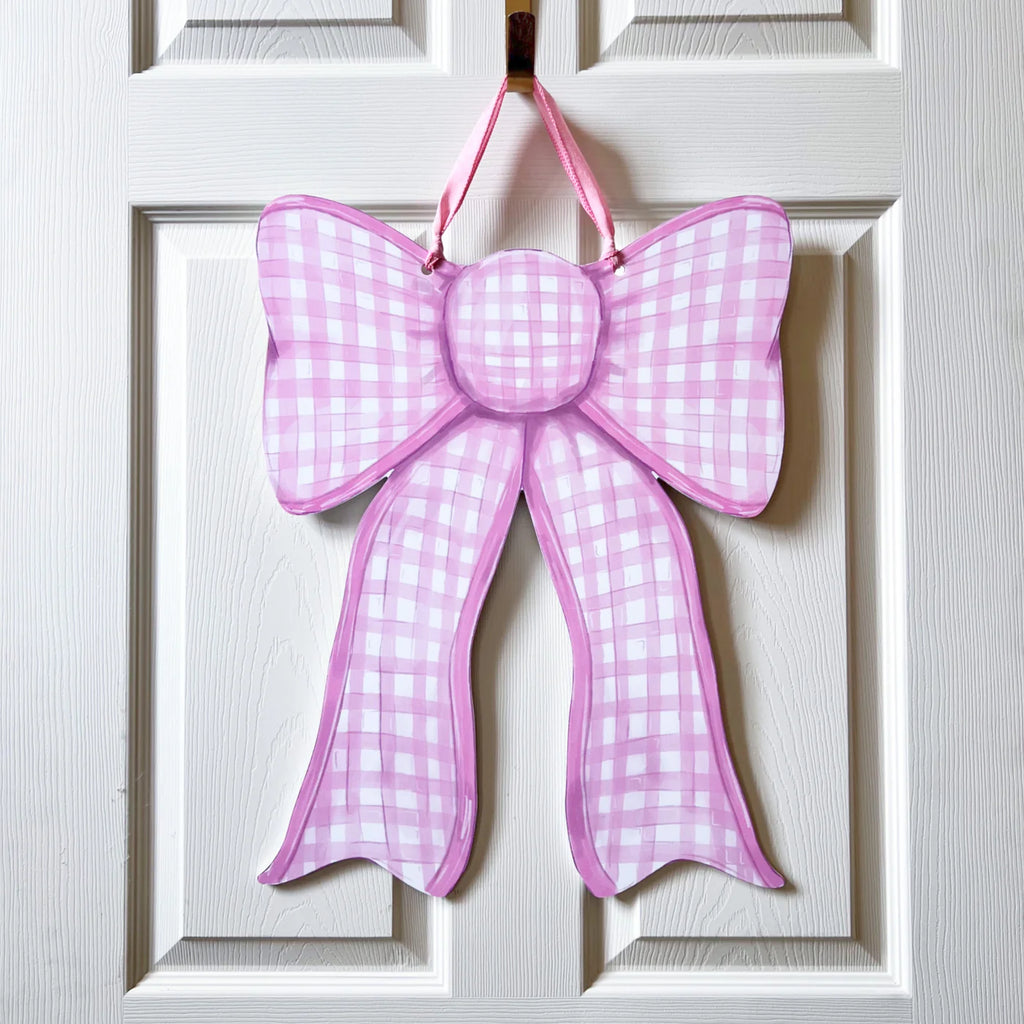 Pink Gingham Bow Door Hanger-Home Malone-The Bugs Ear