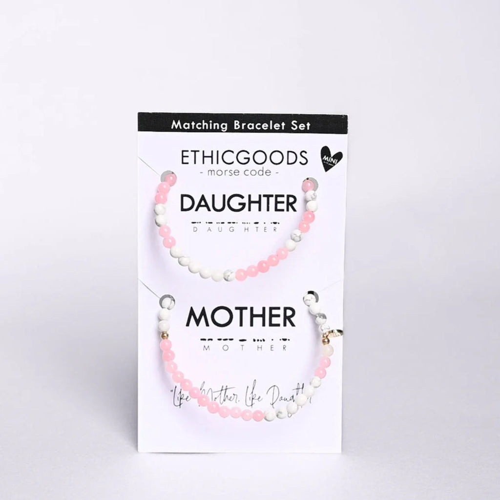 Morse Code Matching Set MOTHER & MINI DAUGHTER in Rose Quartz & Howlite-Ethicgoods-The Bugs Ear