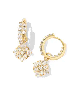 Kendra Scott Dira Convertible Gold Crystal Huggie Earrings in White Crystal-Kendra Scott-The Bugs Ear