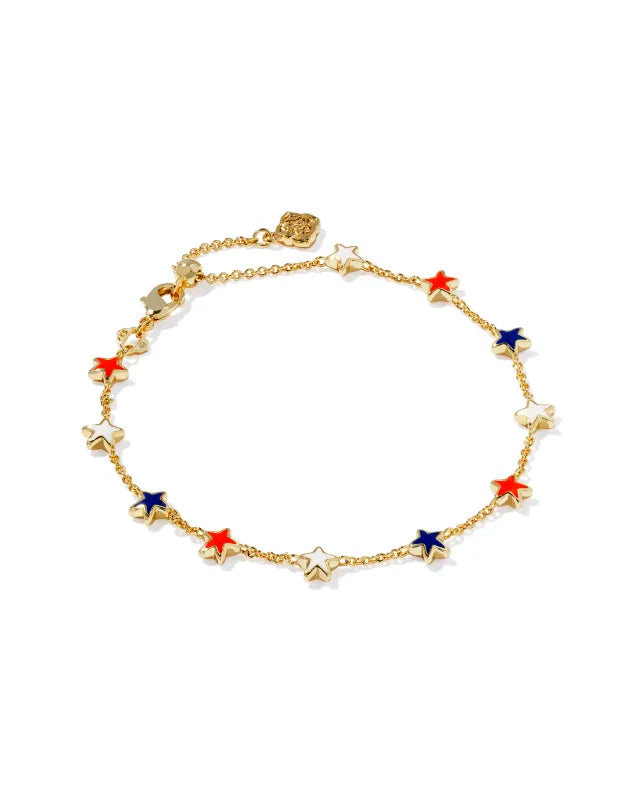 Kendra Scott Sierra Gold Star Delicate Chain Bracelet in Red White Blue Mix-Kendra Scott-The Bugs Ear