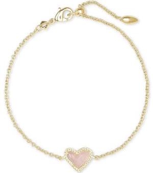 Kendra Scott Ari Heart Gold Chain Bracelet in Rose Quartz-Kendra Scott-The Bugs Ear