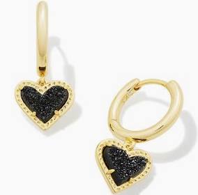 Kendra Scott Ari Heart Gold Huggie Earrings in Black Drusy-Kendra Scott-The Bugs Ear