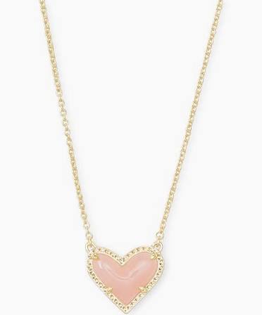 Kendra Scott Ari Heart Gold Pendant Necklace in Rose Quartz-Kendra Scott-The Bugs Ear