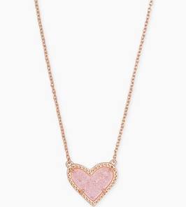 Kendra Scott Ari Heart Rose Gold Pendant Necklace in Light Pink Drusy-Kendra Scott-The Bugs Ear