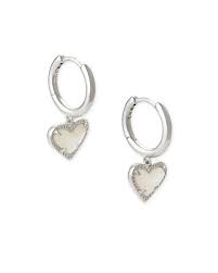 Kendra Scott Ari Heart Silver Huggie Earrings in Ivory Mother-of-Pearl-Kendra Scott-The Bugs Ear