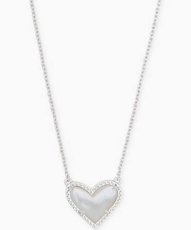 Kendra Scott Ari Heart Silver Pendant Necklace in Ivory Mother-of-Pearl-Kendra Scott-The Bugs Ear