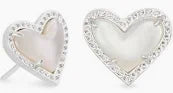 Kendra Scott Ari Heart Silver Stud Earrings in Ivory Mother-of-Pearl-Kendra Scott-The Bugs Ear