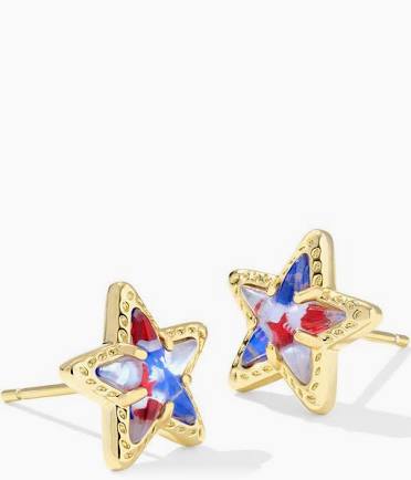 Kendra Scott Cassidy Gold Stud Earrings in Red White and Blue-Kendra Scott-The Bugs Ear