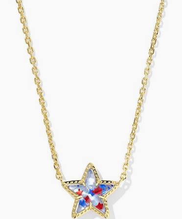 Kendra Scott Cassidy Short Pendant Gold Necklace in Red White and Blue-Kendra Scott-The Bugs Ear