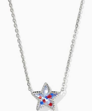 Kendra Scott Cassidy Short Pendant Silver Necklace in Red White and Blue-Kendra Scott-The Bugs Ear