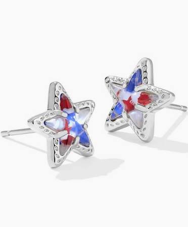 Kendra Scott Cassidy Silver Stud Earrings in Red White and Blue-Kendra Scott-The Bugs Ear