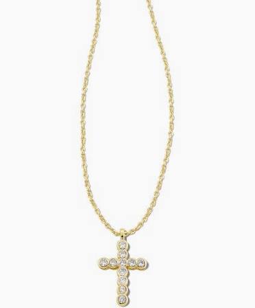 Kendra Scott Cross Gold Pendant Necklace in White CZ-Kendra Scott-The Bugs Ear