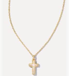 Kendra Scott Cross Gold Pendant Necklace in White Kyocera Opal-Kendra Scott-The Bugs Ear