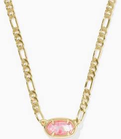 Kendra Scott Elisa Gold Figaro Chain Short Pendant Necklace in Pink Iridescent Mother-of-Pearl-Kendra Scott-The Bugs Ear