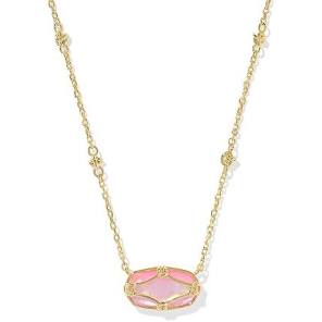 Kendra Scott Elisa Lattice Frame Gold Short Pendant Necklace in Blush Ivory Mother-of-Pearl-Kendra Scott-The Bugs Ear