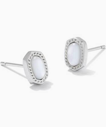 Kendra Scott Mini Ellie Silver Stud Earrings in Ivory Mother-of-Pearl-Kendra Scott-The Bugs Ear