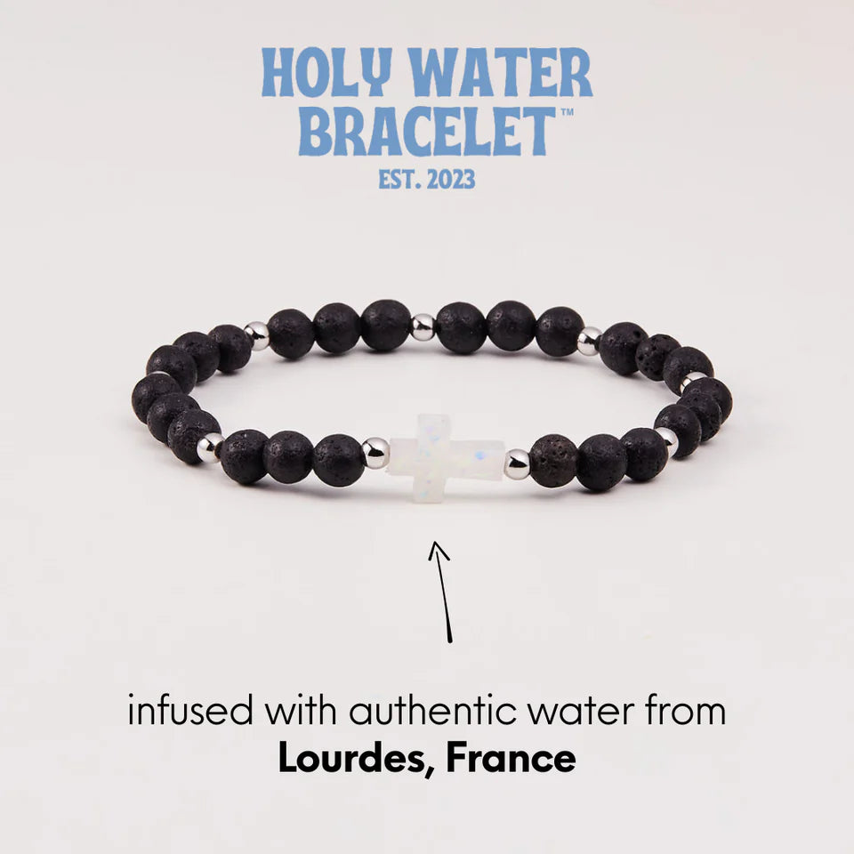 Holy Water Men's Lava Rock Bracelet in Silver-Holy Water Bracelet-The Bugs Ear