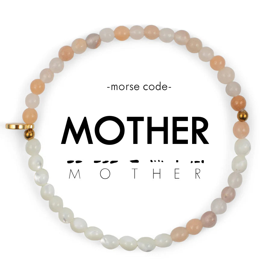 Morse Code Bracelet for MOTHER in Pink Aventurine & Mother of Pearl-Ethicgoods-The Bugs Ear
