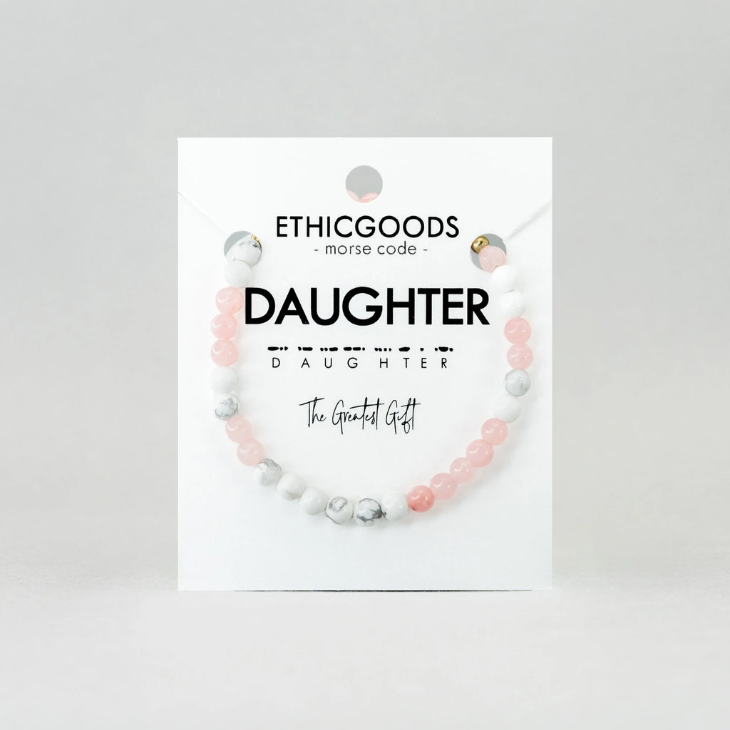 MINI Morse Code Bracelet for DAUGHTER in Rose Quartz/Howlite-Ethicgoods-The Bugs Ear