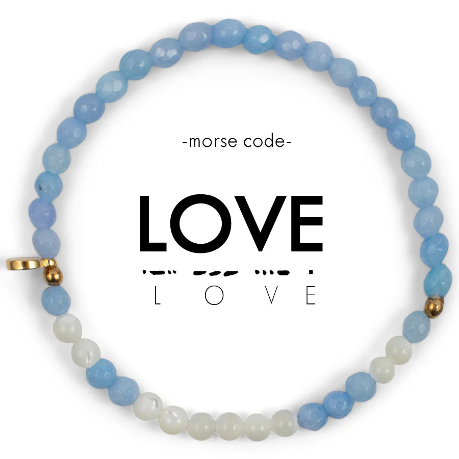 Morse Code Bracelet for LOVE in Faceted Blue Quartz & Mother of Pearl-Ethicgoods-The Bugs Ear