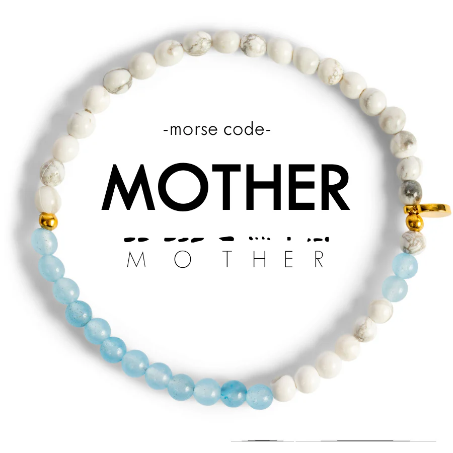 Morse Code Bracelet for MOTHER in Cloudy Blue/Howlite-Ethicgoods-The Bugs Ear