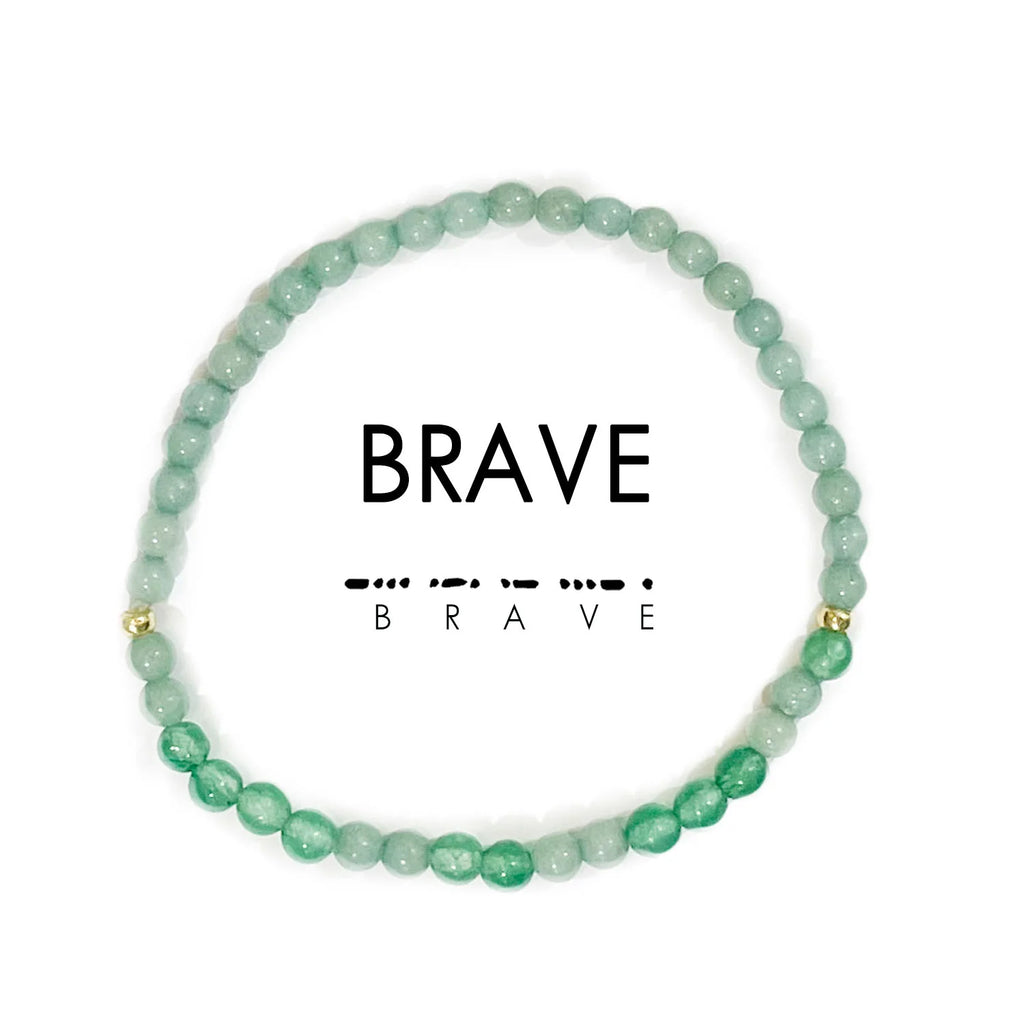 Morse Code Bracelet for BRAVE in Emerald Quartz & Green Aventurine-Ethicgoods-The Bugs Ear