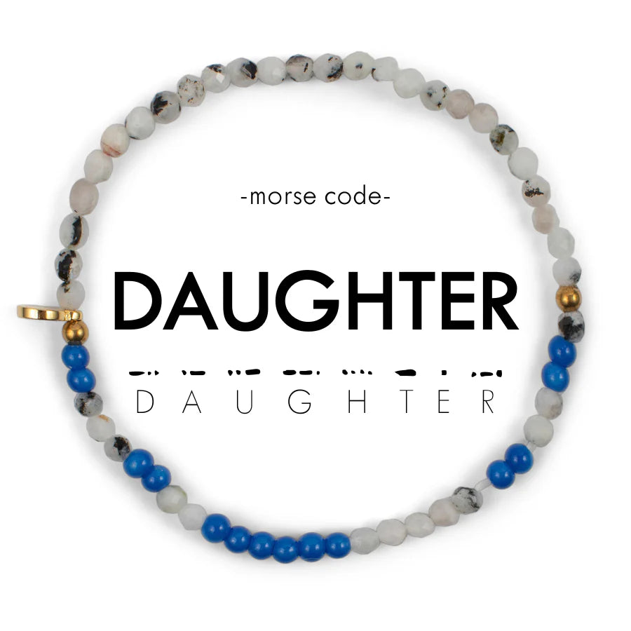 MINI Morse Code Bracelet for DAUGHTER in Faceted Rainbow Moonstone & Royal Blue Quartz-Ethicgoods-The Bugs Ear