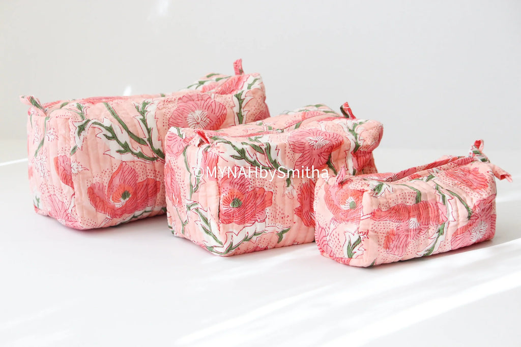 Peach Poppies Travel Makeup Zipper Pouch Set of 3-MYNAHbySmitha-The Bugs Ear
