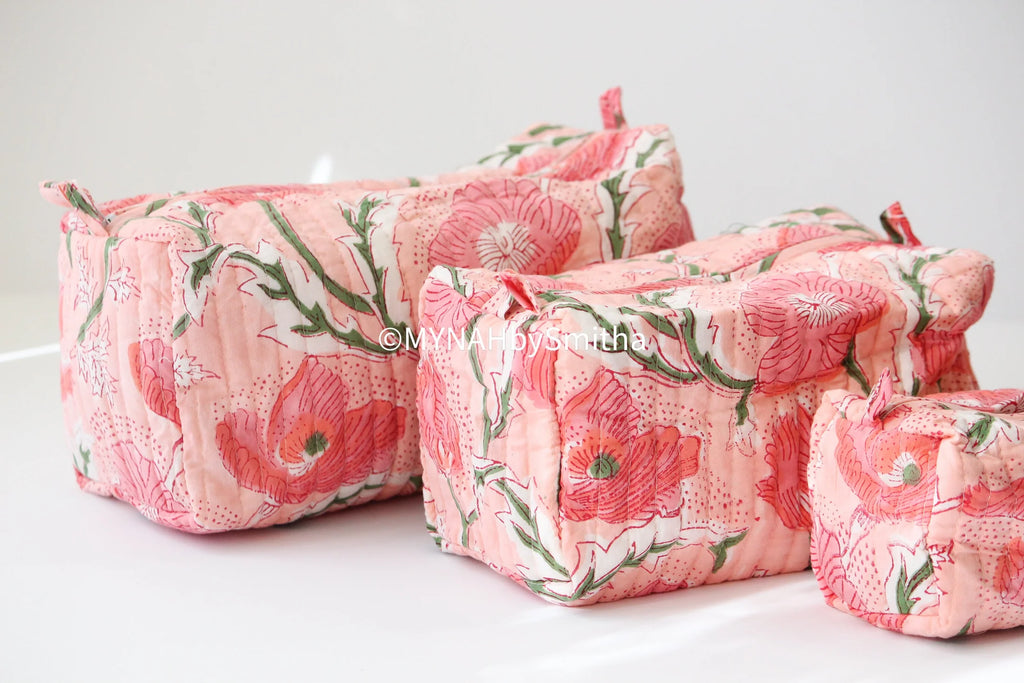 Peach Poppies Travel Makeup Zipper Pouch Set of 3-MYNAHbySmitha-The Bugs Ear