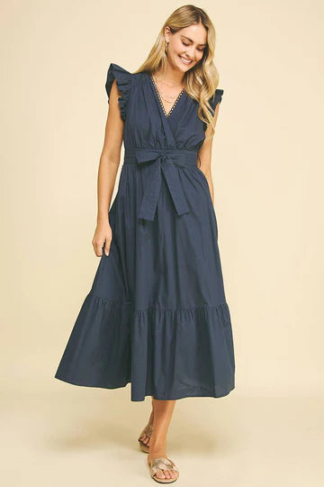 Pinch Deep Navy Eyelet Detail Midi Dress-PINCH-The Bugs Ear