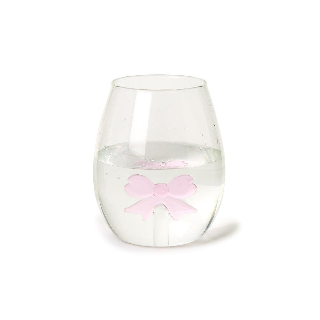 Pink Bow Stemless Wine Glass-Two's Company-The Bugs Ear