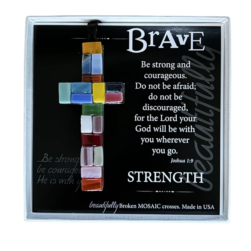 Brave Inspirational Gift Mosaic Cross: Handmade Glass-THe Grandparent Gift Co.-The Bugs Ear