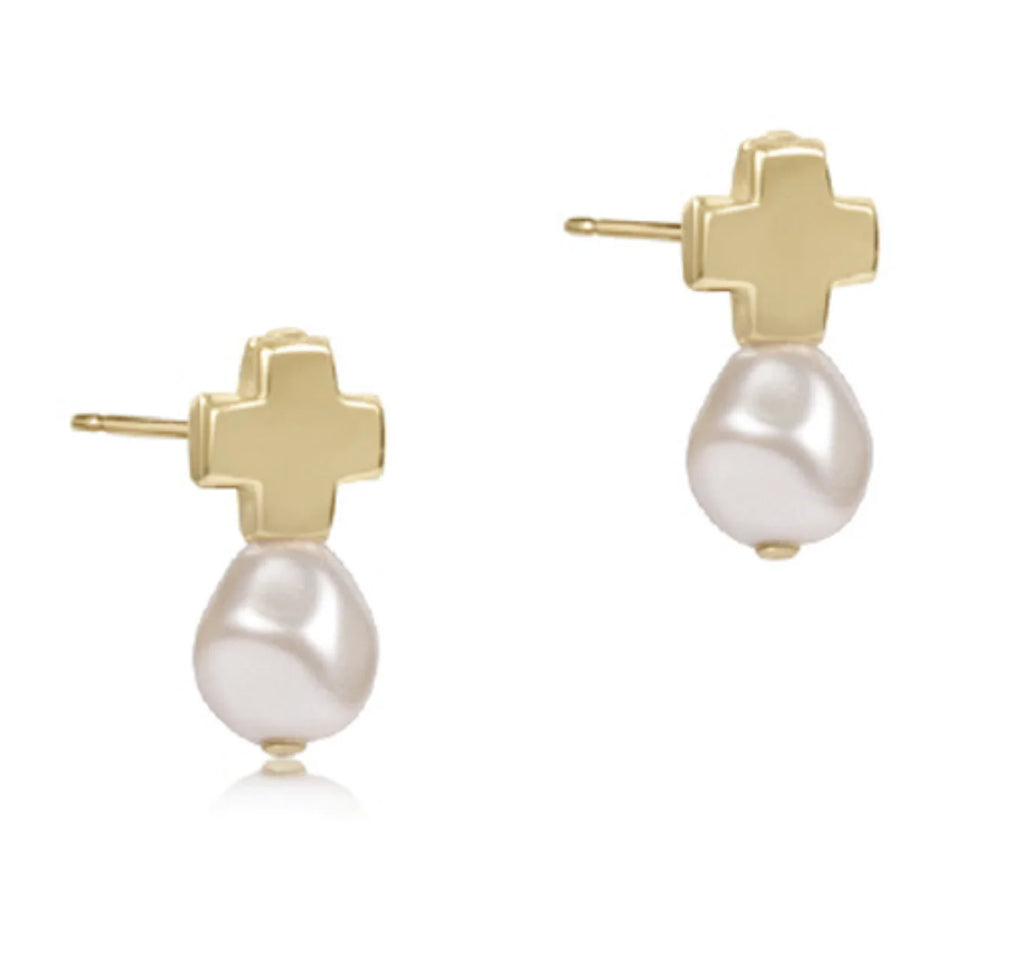 Enewton Signature Cross Gold Stud Pearl-Enewton-The Bugs Ear