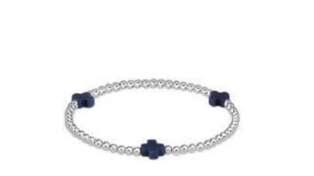 Enewton Signature Cross Silver Pattern 3mm Bead Bracelet Navy-Enewton-The Bugs Ear