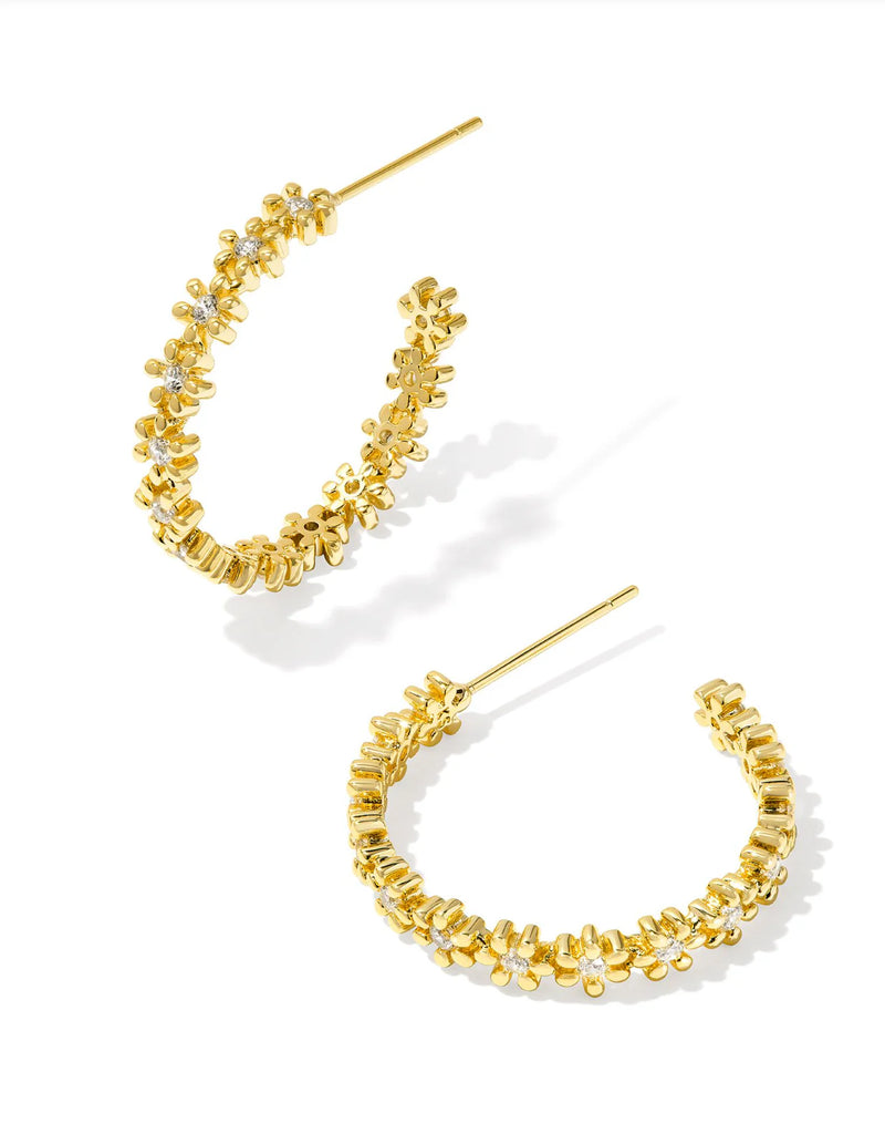 Kendra Scott Nydia Hoop Gold Earrings in White Crystal-Kendra Scott-The Bugs Ear