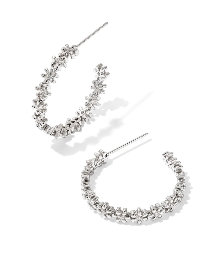 Kendra Scott Nydia Hoop Silver Earrings in White Crystal-Kendra Scott-The Bugs Ear