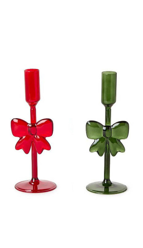 Holiday Bow Hand-Crafted Taper Candleholders-Two's Company-The Bugs Ear
