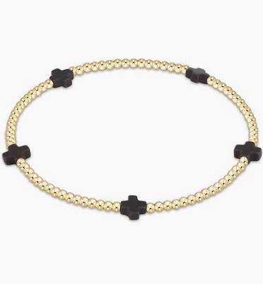 Signature Cross Small Gold Pattern 2mm Bead Bracelet in Charcoal-Enewton-The Bugs Ear